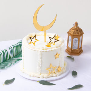 Moon Star Cake Toppers Gold Acrylic Wedding Birthday Party Cake Decorations For Ramadan Mubarak Kareem Muslim Baking Supplies
