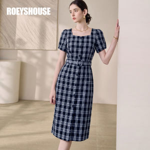Roey s house | Vintage Check Square Neck Short Sleeve Dress
