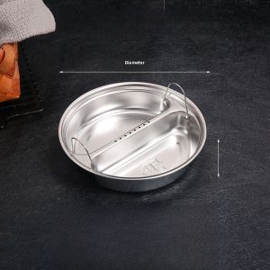 Grade 304 Stainless Steel Steamer Dish Food Grade Divided with Handle Two Grid Steaming Dish Kitchen Cooking Utensils