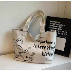 กระเป๋าผ้าใบลายการ์ตูนสำหรับนักเรียน กระเป๋าสะพายไหล่แบบลำลองขนาดใหญ่ กระเป๋าถือสำหรับเดินทาง กระเป๋าถือแบบลำลอง กระเป๋าถือแบบลำลอง