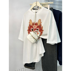 Áo Thun Nam Tay Ngắn Dáng Rộng Mùa Hè Phong Cách Hồng Kông Thời Trang Cặp Đôi Áo Thun Cotton Thường Ngày Không Cần Ủi