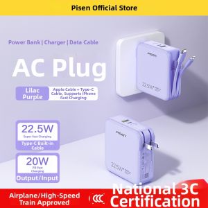 PISEN | Air Travel Compliant Power Bank with Built-in Charger and Cable 20000mAh