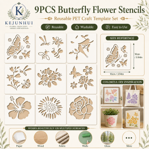 9pcs Flower Templates Reusable Spring Natural Templates DIY Craft Templates for Painting on Wooden Walls Canvas Home Decor