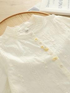 Artistic Gentle Daisy Collar Lace Trim Pure Cotton Shoulder Length Sleeve Womens Long Sleeve Base Shirt Trendy Autumn 2025