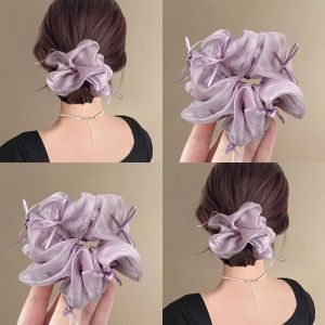 ยางรัดผมสไตล์ฝรั่งเศสสไตล์บัลเล่ต์สีม่วงหอม ยางรัดผมลายผีเสื้อขนาดใหญ่ ยางรัดผมแบบผ้าตาข่าย เครื่องประดับผมสไตล์ญี่ปุ่นและเกาหลี