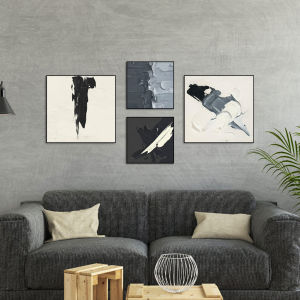 Nordic Minimalist Abstract Black White Grey Texture Oil Painting Block Luxury Entrance Decorative Art Industrial Style Wall Picture