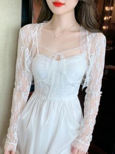 Romantic Lace Cover up Sun Protection Womens Short Outerwear Summer New Style Thin Shawl Coat Korean Style Straight Cut