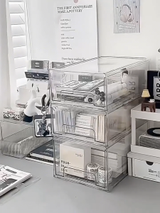 Acrylic Drawer Organizer Desk Bins Container Storage Box Cutout Handle preservation storage Househol