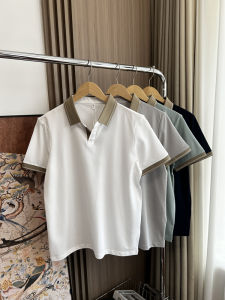 Mens Summer Short Sleeve Knitted Polo Shirt Versatile Collar Acetate Linen Breathable Fashionable Urban Style Thin Fabric