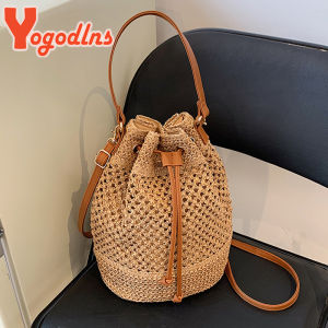 Yogodlns Cotton Dây Xô Túi Xách Đeo Vai Nữ Handamade Dệt Túi Xách Đi Biển Mùa Hè Túi Dây Kéo Túi Đeo Chéo Ví Bolsa