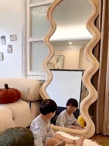 HD High-Quality Full Body Mirror Floor Mirror Dressing Mirror With Stand Beauty Girl Wave Mirror Bedroom Cream Style for Living Room Bedroom 150cm/160cm/170cm