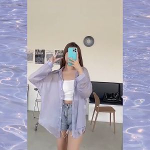 Sunscreen Chiffon Shirt Coat Women Thin Summer  Long-sleeved Top Cover up for Swimsuit