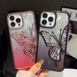 Gradient Glitter Quicksand Butterfly Case untuk iPhone 16 Pro Max
