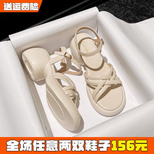 รองเท้าแตะส้นสูงแบบสวมสบายสำหรับผู้หญิงในช่วงฤดูร้อน รองเท้าแตะสไตล์โรมันแบบสวมสบายสำหรับใส่กลางแจ้ง รองเท้าแตะส้นหนาสำหรับผู้หญิงไซส์ใหญ่