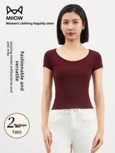 Miiow | Cat Person 2025 New Summer Womens Outdoor Wear U-neck Short Sleeve T-shirt Round Neck Base Modal Cotton Basic Top
