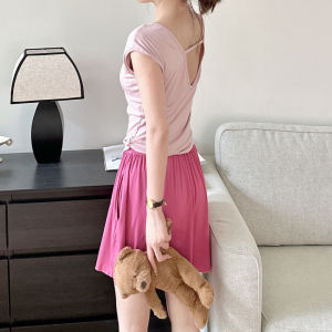 Nữ Cộc Tay Không Tay Bộ Váy Ngủ Modal Có Đệm Ngực Gợi Cảm Mặc Nhà Mùa Hè Hở Lưng Ngắn Thoải Mái Quần Chất Liệu Mỏng