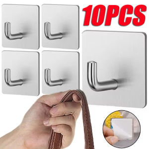 20/10Pcs Heavy Duty Stainless Steel Wall Hooks Holder / Self Adhesive Door Wall Hangers / Strong Adhesive Hooks for Kitchen Bathroom Storage