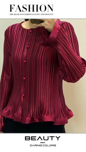 KESHANGYI Pleated Long Sleeve Shirt Coat Women New Fashion Versatile Loose Single Breasted Top Casual Outerwear 7001