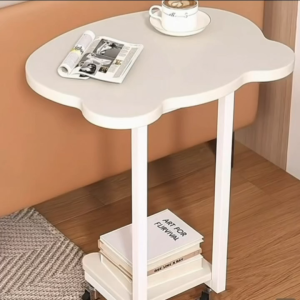 White Double-Tier Cute Panda Head Mobile Side Table with Universal Wheels for Bedroom Home Furniture