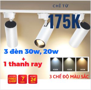 Combo 3 đèn rọi ray 30W 20w + 1 ray 1 mét Đèn rọi ray đèn led dùng cho trưng bày sản phẩm chiếu rọi tranh