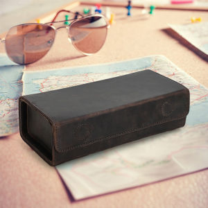 CONTACTS Genuine Leather Sunglasses Storage Box 2/4 Slots Glasses Case with Cleaning Cloth Pocket Protective Travel Eyewear Case