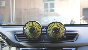 New!! Portable Car Fan/kipas angin mobil 5/12 volt 360 derajat Double Head USB dengan 3 kecepatan