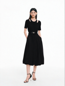 Koradior | Slim Stylish Black Short Sleeve Midi Dress