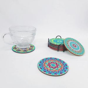 8-piece Set of DIY Diamond Painted Coasters with Mandala Pattern and Complimentary Cup Holder