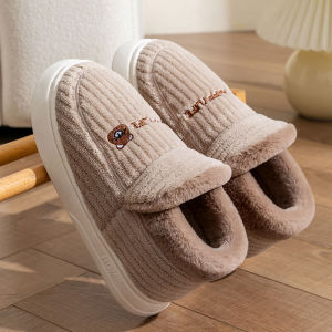 Warm Fleece Lined Cotton Slippers Indoor Home Anti-Slip Winter 2025 New Style Mens Womens Slip-On Shoes Comfortable Casual