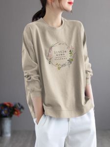 ส่วนลดแบรนด์ ผู้หญิง แขนยาว ผ้าฝ้าย เสื้อยืด หลากหลาย ทันสมัย พรางหุ่น เสื้อท่อนบน สําหรับทุกสภาพร่างกาย Fall Season Essential