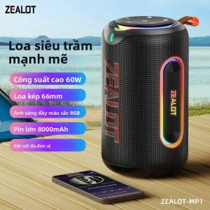 ZEALOT-MP1 60W Loa Bluetooth Âm Thanh Nổi Ngoài Trời IPX6 Chống Nước Có Khe Cắm Thẻ Nhớ Micro SD Đèn RGB Bluetooth 5.3 Loa Di Động