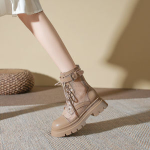 รองเท้าบูทมาร์ตินหนังแท้บางระบายอากาศได้ดีสำหรับผู้หญิง ฤดูร้อน 2023 รองเท้าบูทสั้นแบบโปร่งตาข่าย ทรงหัวมน ทรงหัวมน ทรงหัวมน