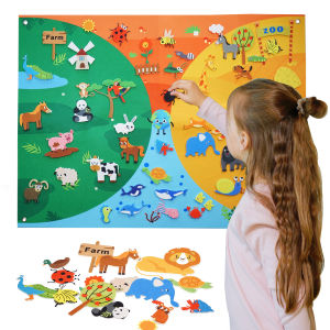 Felt Farm Zoo Storyboard Set 56pcs Home Teaching Interactive Game Animal Insect Cognitive Education 40X29.4in