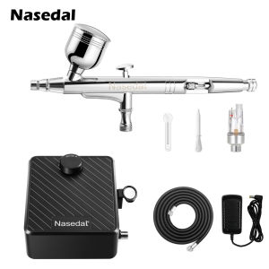 Nasedal Dual-Action 0.3mm Airbrush Kit with Upgraded 40 PSI Air Compressor for Nail Arkt Makeup Model Cake Car Painting Tool