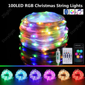 LED RGB Christmas String Lights With Remote Control USB Bluetooth Music Sync Waterproof Strip Light With Smart APP Control For Outdoor Interior Christmas Wedding Decoration Light