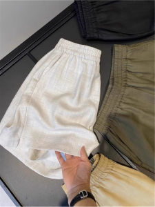 Quần Short Vải Lanh Ice Silk Cạp Cao Mùa Hè Cho Nữ Quần Ống Rộng Quần Dài Quần Thường Ngày Quần Dài Năm Điểm Quần Dài Thoải Mái