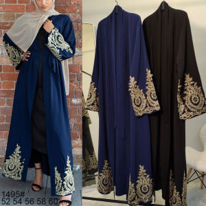 Middle East Arab Womens Embroidered Open Cardigan Long Robe Dubai Fashion Long Skirt Loose Long Sleeve Clothing High Waist A-Line Dress Summer Season