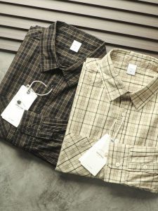 Retro Japanese Style Long Sleeve Cotton Workwear Shirt Loose American Casual Old Money Style Mens Checkered Shirt