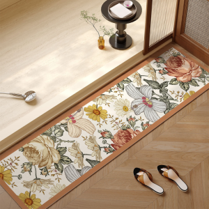 VIKAMA Retro Garden Floral Long Bathroom Mat Non Slip Anti Fatigue Washable Floor Rug for Indoor Use Home Decor