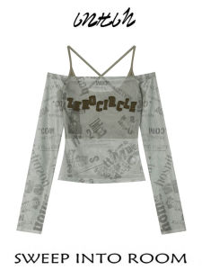 Áo Thun Nữ Dáng Ôm Mùa Hè American Hot Bé Gái Áo Thun Ngắn Lưới Dây Vai Áo Thun Nữ Hai Mảnh Thiết Kế Gợi Cảm Áo Thun Dài Tay