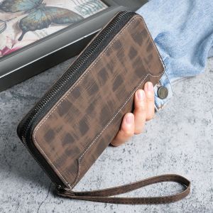 Retro Style Mens Long Wallet Zipper Closure Large Capacity Multi-functional Card Holder Soft Surface Leather Clutch
