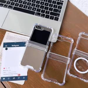 Luxury Mirror Transparent for Magsafe Case for Samsung Galaxy Z Flip 6 5 4 3 7 8 Acrylic Airbag Bumper Shockproof Clear Cover