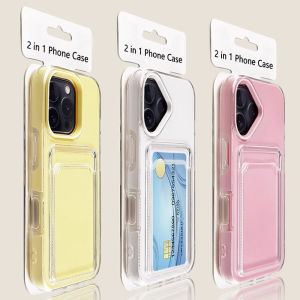 Luxury 2in1 Card Bag Holder Phone Case For iPhone 17 16 15 14 13 12 Pro Max Candy PC Wallet Shockproof Silicone Soft Clear Cover