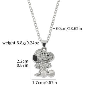 Bandai | Cartoon Snoopy Full Zircon Necklace Couple Gift Pendant Cartoon Dog Clavicle Chain Valentines Day Necklace