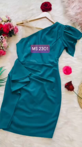 🎀MYDU SHOP🎀 MS 2301 Đầm Dự Tiệc Lệch Vai – Tay Loe Nhún Eo Bèo Duyên Dáng