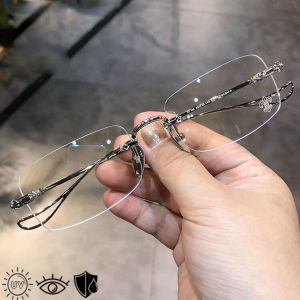 Anti Blue Light Blocking Glasses Frameless Vintage Eyeglasses Fashion Trendy Rectangle Frame Optical Eyewear Women Men
