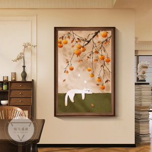 HAIMASHENGKANG | Antique Style Tangerine Goodluck Cats Decoration Painting
