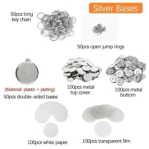 DIY Double-Side Key Ring Badge Button Making Parts 50PCS/Set 25mm 32mm 37mm Round Badge Keychain Pendant Materials