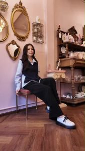 8202studio pintuck wide long pants (cream / black) long length slacks