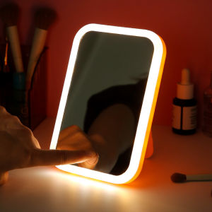 LED Makeup Mirror Adjustable Dimming Table Mirror Makeup Dormitory Desktop Mirror With Light Touch Switch Control (White/Pink)